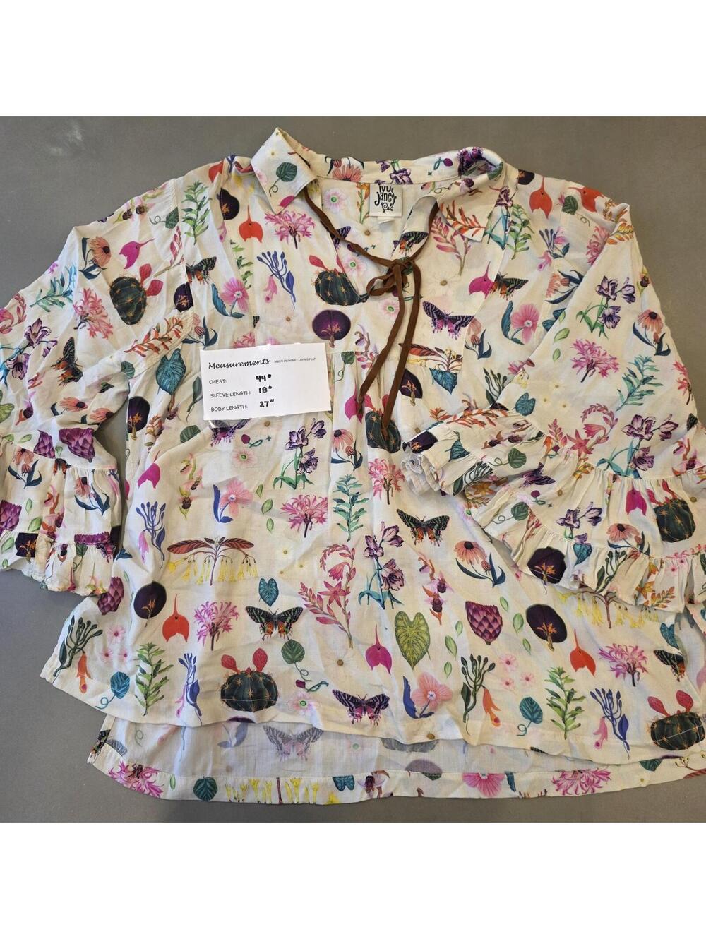 Ivy Jane Floral Butterfly Peasant Blouse Size Small Long Sleeve Colorful Prairie - Picture 7 of 7